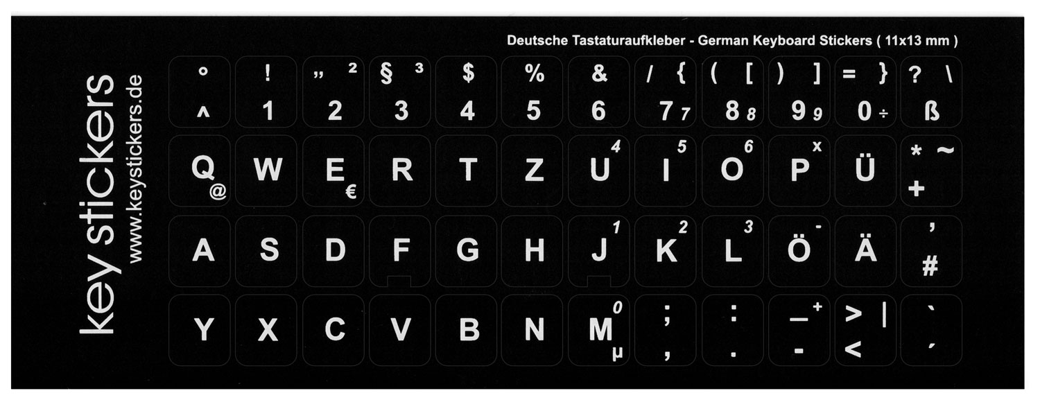 Deutscher transparenter Hintergrund Tastaturaufkleber mit weißen Buchstaben für Computer Laptop Desktop 