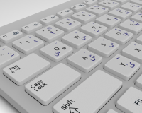 Arabische Tastaturaufkleber für MAC & Laptop (14x14mm), transparent mit Schutzlack Blau