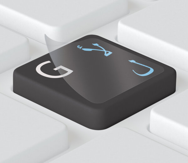 Arabische Tastaturaufkleber für MAC & Laptop (14x14mm), transparent mit Schutzlack Hellblau