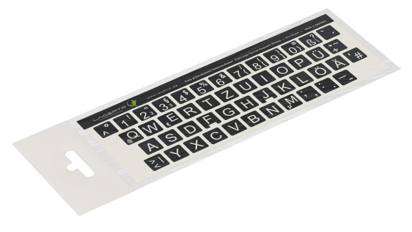 Deutsche Tastaturaufkleber, extra große Zeichen, 13 x 13 mm | Schwarz/Weiß