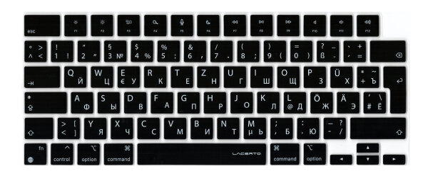 Russische / Deutsche Silikon Abdeckung für MacBook Pro 14/16" M1-M5, Air 13/15 M2-M5, Neo mit Touch ID Schwarz